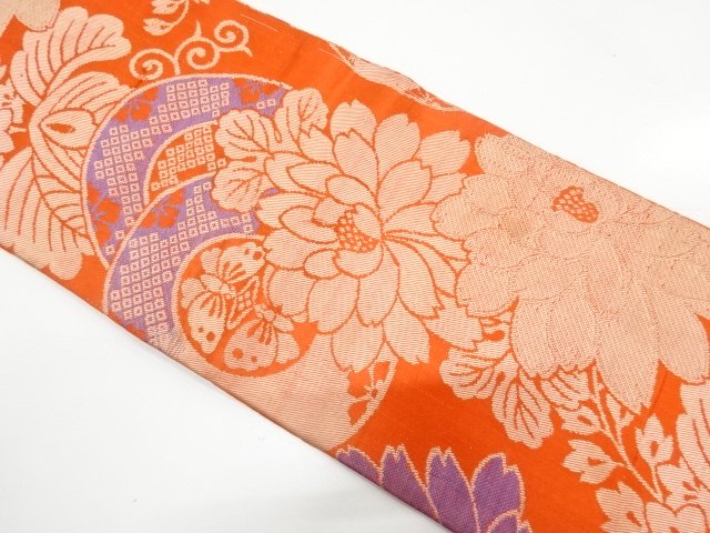 JAPANESE KIMONO / ANTIQUE CHILDRENS OBI / WOVEN CHRYSANTHEMUM / PAULOW